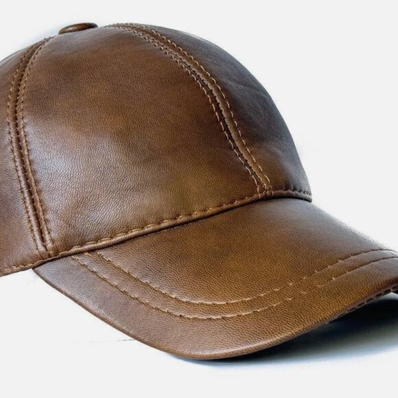 VINTAGE LEATHER BASEBALL CAP LAMBSKIN ADJUSTABLE SNAPBACK HAT- ONE SIZE UNISEX - Picture 3 of 4